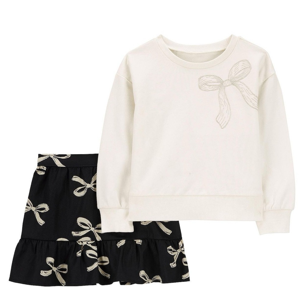 NWT Carter’s Baby 2-Piece Bow Print Sweatshirt & Skirt Dress- Size 9M